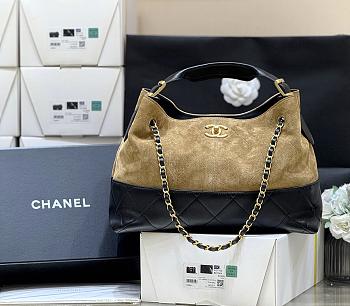 Chanel Small Tote Suede Calfskin Shiny Lambskin & Gold-Tone Metal Beige & Black - 36x24x14cm