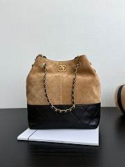 Chanel Shopping Bag Suede Calfskin Shiny Lambskin Gold-Tone Metal Beige & Black - 39x33.5x16cm - 1