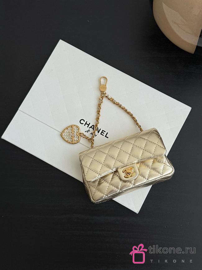 Chanel Classic Mini Bag With Hook Metallic Calfskin & Gold Metal Gold - 19x11x7cm - 1