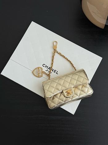 Chanel Classic Mini Bag With Hook Metallic Calfskin & Gold Metal Gold - 19x11x7cm