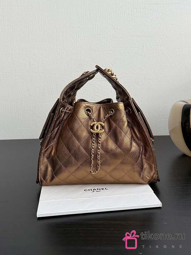 Chanel 25 Small Handbag Metallic Grained Calfskin & Gold Metal Dark Gold - 30x26x14cm - 1