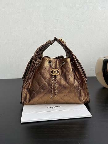 Chanel 25 Small Handbag Metallic Grained Calfskin & Gold Metal Dark Gold - 30x26x14cm