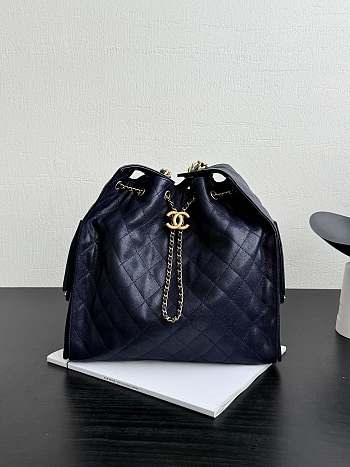 Chanel 25 Medium Handbag Grained Calfskin Gold-Tone Metal Navy - 40x30x15cm