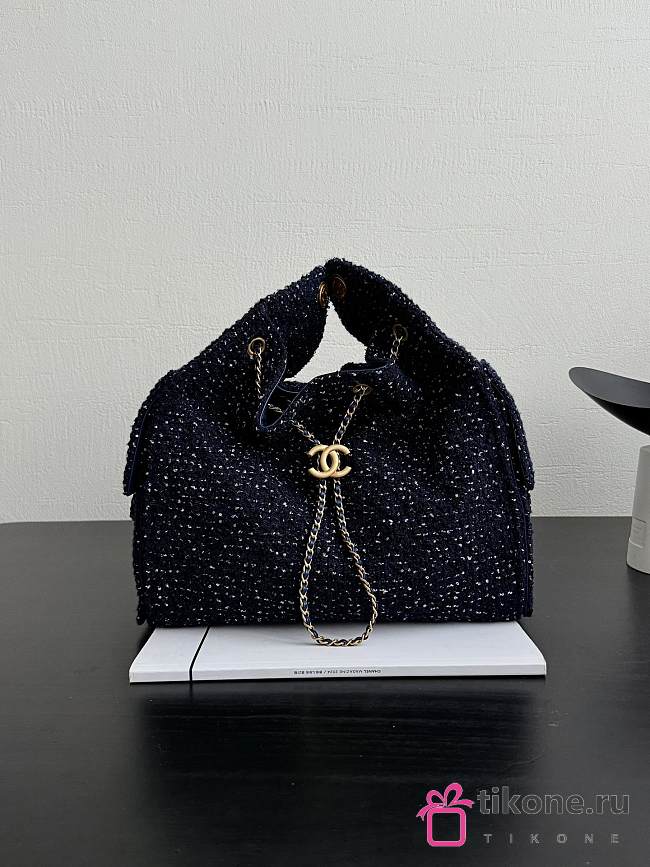 Chanel 25 Medium Handbag Tweed Sequins Gold-Tone Metal Navy Blue - 40x30x15cm  - 1