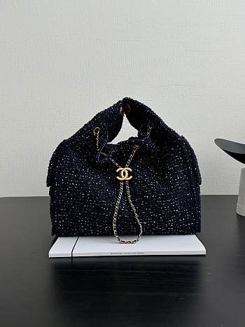 Chanel 25 Medium Handbag Tweed Sequins Gold-Tone Metal Navy Blue - 40x30x15cm 