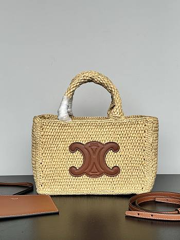 Celine Small Cabas Thais In Raffia And Calfskin Tan - 27x19x13cm