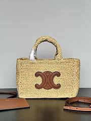 Celine Small Cabas Thais In Raffia And Calfskin Tan - 27x19x13cm - 6