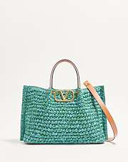 Valentino Medium Shopping Bag In Raffia Crochet in Green/Azure/Camel - 35x25x17cm - 1