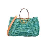 Valentino Medium Shopping Bag In Raffia Crochet in Green/Azure/Camel - 35x25x17cm - 6