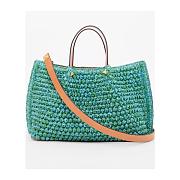Valentino Medium Shopping Bag In Raffia Crochet in Green/Azure/Camel - 35x25x17cm - 5