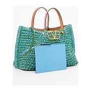 Valentino Medium Shopping Bag In Raffia Crochet in Green/Azure/Camel - 35x25x17cm - 4