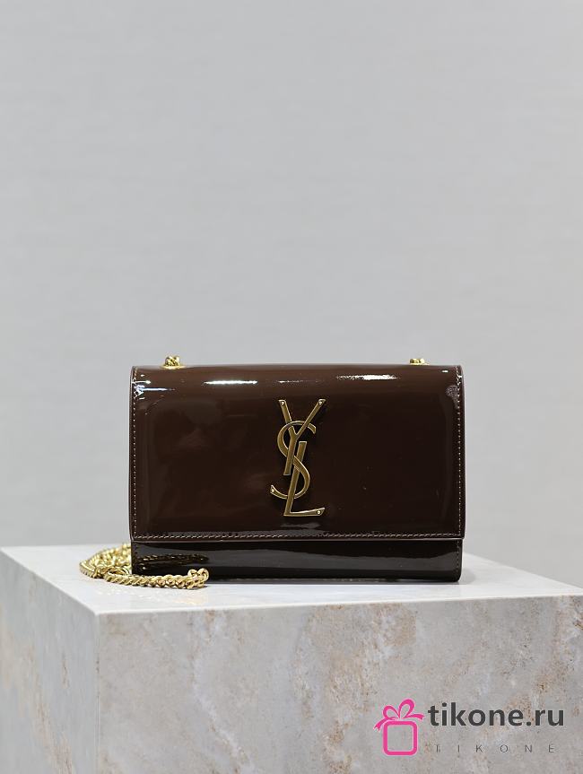 YSL Patent Small Kate Chain Bag Brown - 20x12.5x5cm - 1
