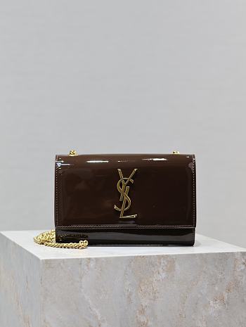 YSL Patent Small Kate Chain Bag Brown - 20x12.5x5cm