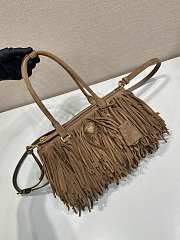 Prada Galleria Medium Suede Bag With Fringe Cocoa Brown 1BA457 - 30x14x10.5cm - 3