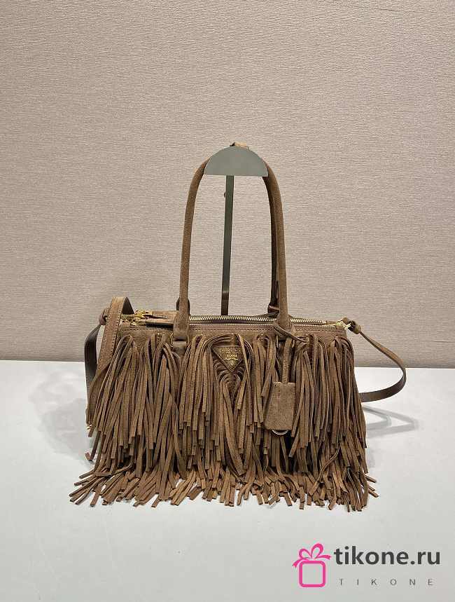 Prada Galleria Medium Suede Bag With Fringe Cocoa Brown 1BA457 - 30x14x10.5cm - 1