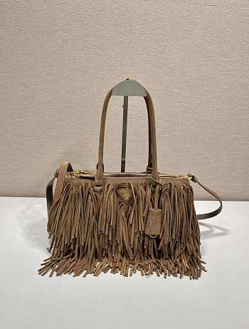 Prada Galleria Medium Suede Bag With Fringe Cocoa Brown 1BA457 - 30x14x10.5cm