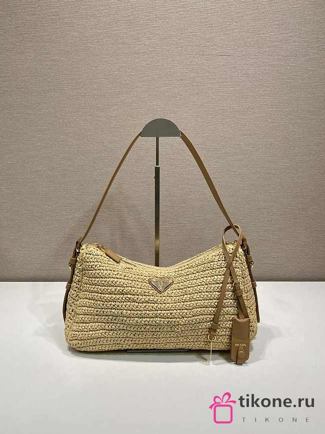 Prada Aimee Large Crochet And Leather Bag Raffia Natural 1BC247 - 34x19.5x10cm - 1