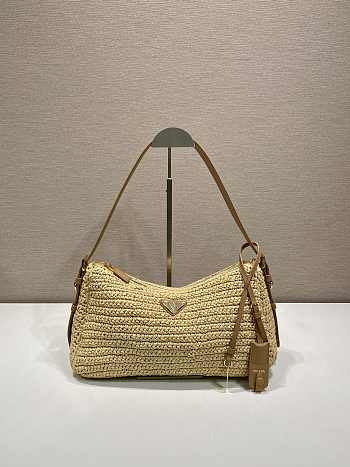 Prada Aimee Large Crochet And Leather Bag Raffia Natural 1BC247 - 34x19.5x10cm