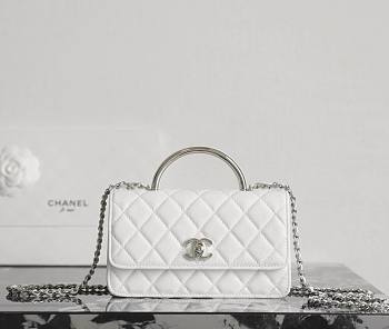 Chanel Clutch With Chain Shiny Grained Calfskin Resin Silver Tone Metal White - 18.5x11x6cm