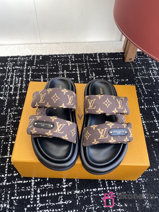 LV Pool Pillow Flat Comfort Mule Cacao Brown Monogram Nylon 1AHMDM  - 1