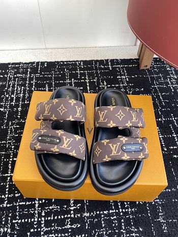 LV Pool Pillow Flat Comfort Mule Cacao Brown Monogram Nylon 1AHMDM 