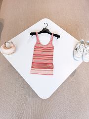 Fendi Top Beige And Red Striped Cotton And Silk Top   - 5