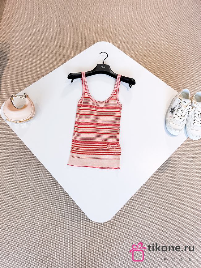 Fendi Top Beige And Red Striped Cotton And Silk Top   - 1