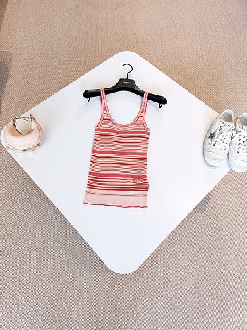 Fendi Top Beige And Red Striped Cotton And Silk Top  
