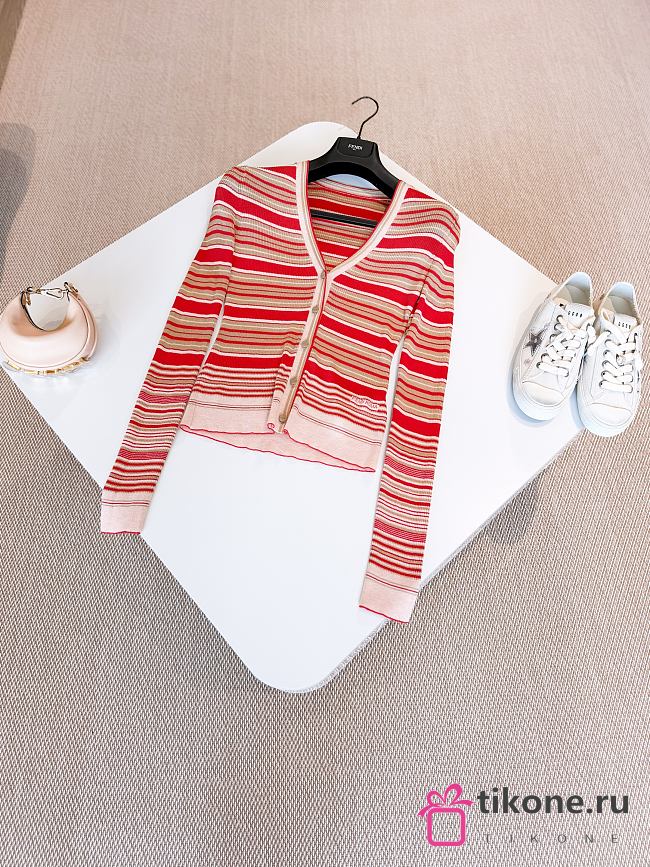 Fendi Cardigan Red And Beige Striped Cotton And Silk Cardigan - 1