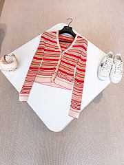 Fendi Cardigan Red And Beige Striped Cotton And Silk Cardigan - 1