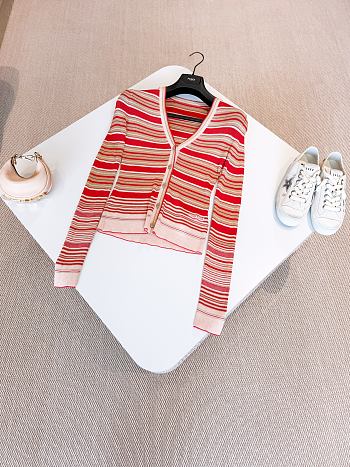 Fendi Cardigan Red And Beige Striped Cotton And Silk Cardigan
