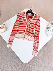 Fendi Cardigan Red And Beige Striped Cotton And Silk Cardigan - 5