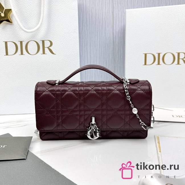 My Dior Mini Bag Burgundy Silver Cannage Lambskin - 21x11.5x4.5cm - 1