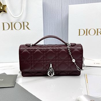 My Dior Mini Bag Burgundy Silver Cannage Lambskin - 21x11.5x4.5cm
