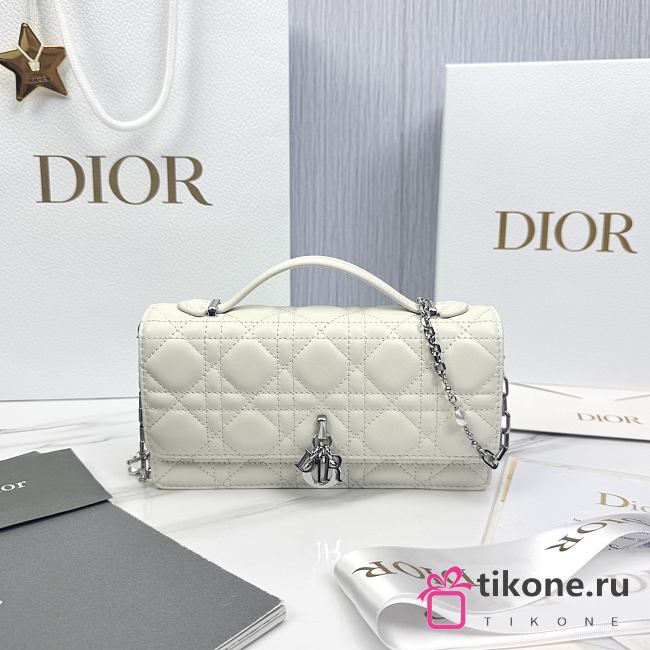 My Dior Mini Bag White Silver Cannage Lambskin - 21x11.5x4.5cm - 1