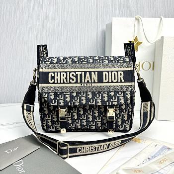 Medium Diorcamp Bag Blue Dior Oblique Embroidery - 29x22x12cm 