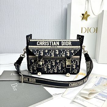 Small Diorcamp Bag Blue Dior Oblique Embroidery - 23x15x8cm