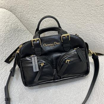 Dior Small Grand Tour Bowling Bag Black Crinkled Calfskin - 28x19x9.5cm