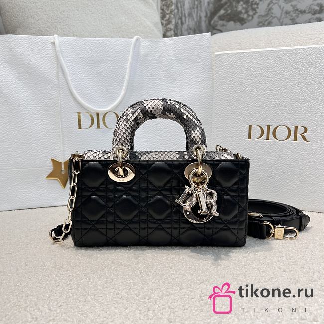 Dior Small Lady D-Joy Bag Black Cannage Lambskin Python Handle - 22x12x6cm - 1