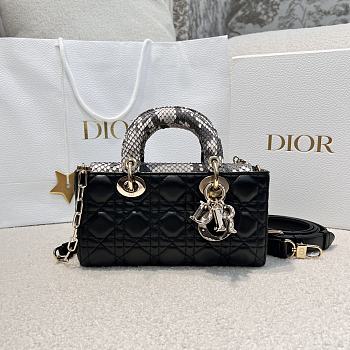 Dior Small Lady D-Joy Bag Black Cannage Lambskin Python Handle - 22x12x6cm