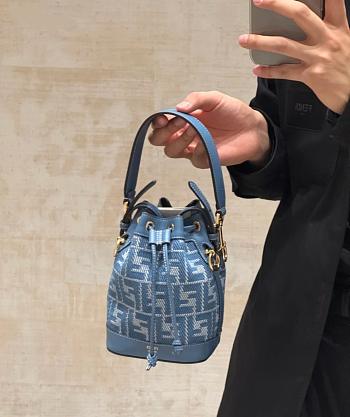 Fendi Mon Tresor Blue Denim Effect FF Jacquard Mini Bag - 14x12x18cm