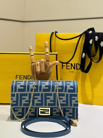 Fendi Wallet On Chain Baguette Blue Denim Effect FF Jacquard Mini Bag - 21x15.5x5cm