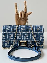 Fendi Wallet On Chain Baguette Blue Denim Effect FF Jacquard Mini Bag - 21x15.5x5cm - 6