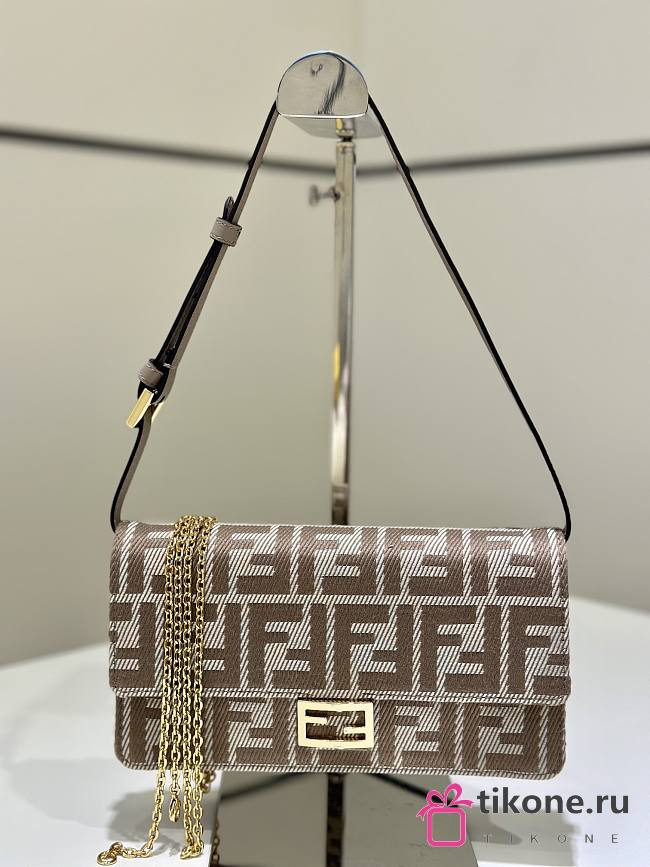Fendi Wallet On Chain Baguette Beige Denim Effect FF Jacquard Mini Bag - 21x15.5x5cm - 1