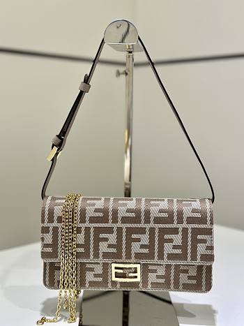 Fendi Wallet On Chain Baguette Beige Denim Effect FF Jacquard Mini Bag - 21x15.5x5cm