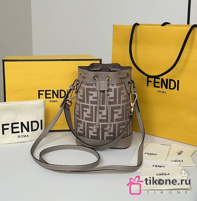 Fendi Mon Tresor Dove Grey Denim Effect FF Jacquard Mini Bag - 14x12x18cm - 1