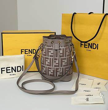 Fendi Mon Tresor Dove Grey Denim Effect FF Jacquard Mini Bag - 14x12x18cm