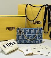 Baguette Pouch Blue Denim Effect FF Jacquard Charm Pouch With Chain - 20x13x3cm - 1