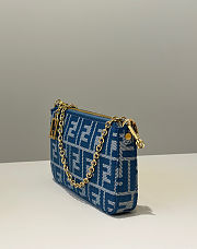 Baguette Pouch Blue Denim Effect FF Jacquard Charm Pouch With Chain - 20x13x3cm - 5