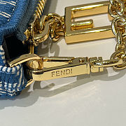 Baguette Pouch Blue Denim Effect FF Jacquard Charm Pouch With Chain - 20x13x3cm - 4